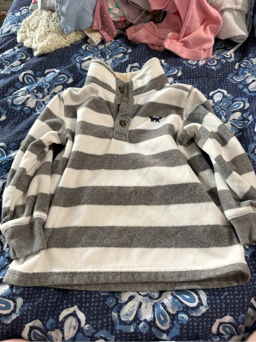 Carter's Gray & White Striped Fleece Pullover